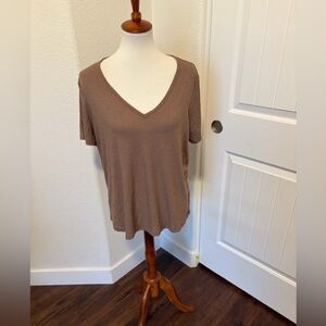 Old Navy V-Neck Ribbed Short Sleeve Top - Brown